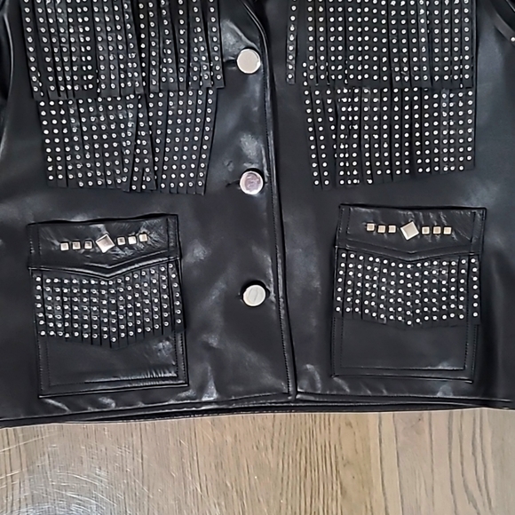 Nour Hammour Vista Studded Fringe Leather Jacket in Black - NWT - Picture 7 of 10
